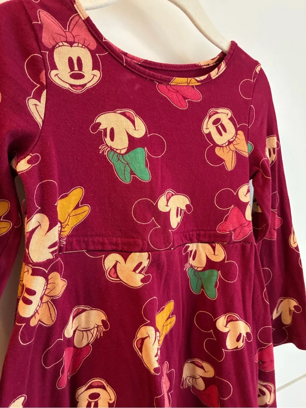 Disney Adaptive Girls' Minnie Mouse Burgundy Long Sleeve Dress - 3T